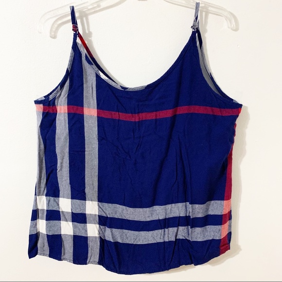 Amaryllis Plaid Cotton V-neck with Mesh Trim Sleeveless Blouse Adjustable Straps - Picture 3 of 10